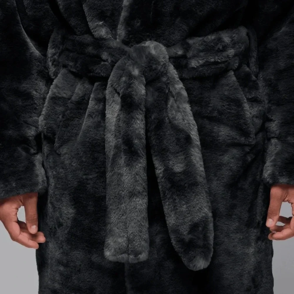 NWT Jordan Brooklyn Faux Fur Robe Thunder Grey Men's Size 2XL HV1044-036